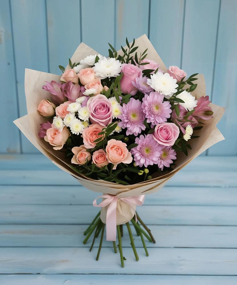 Букет цветов из: Хризантемы, Розы и Альстромерии в Мирном Республика Крым