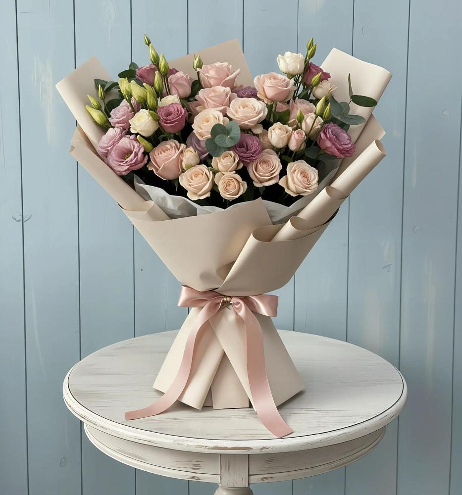 Букет цветов из: Розы и Лизиантусы в Мирном Республика Крым