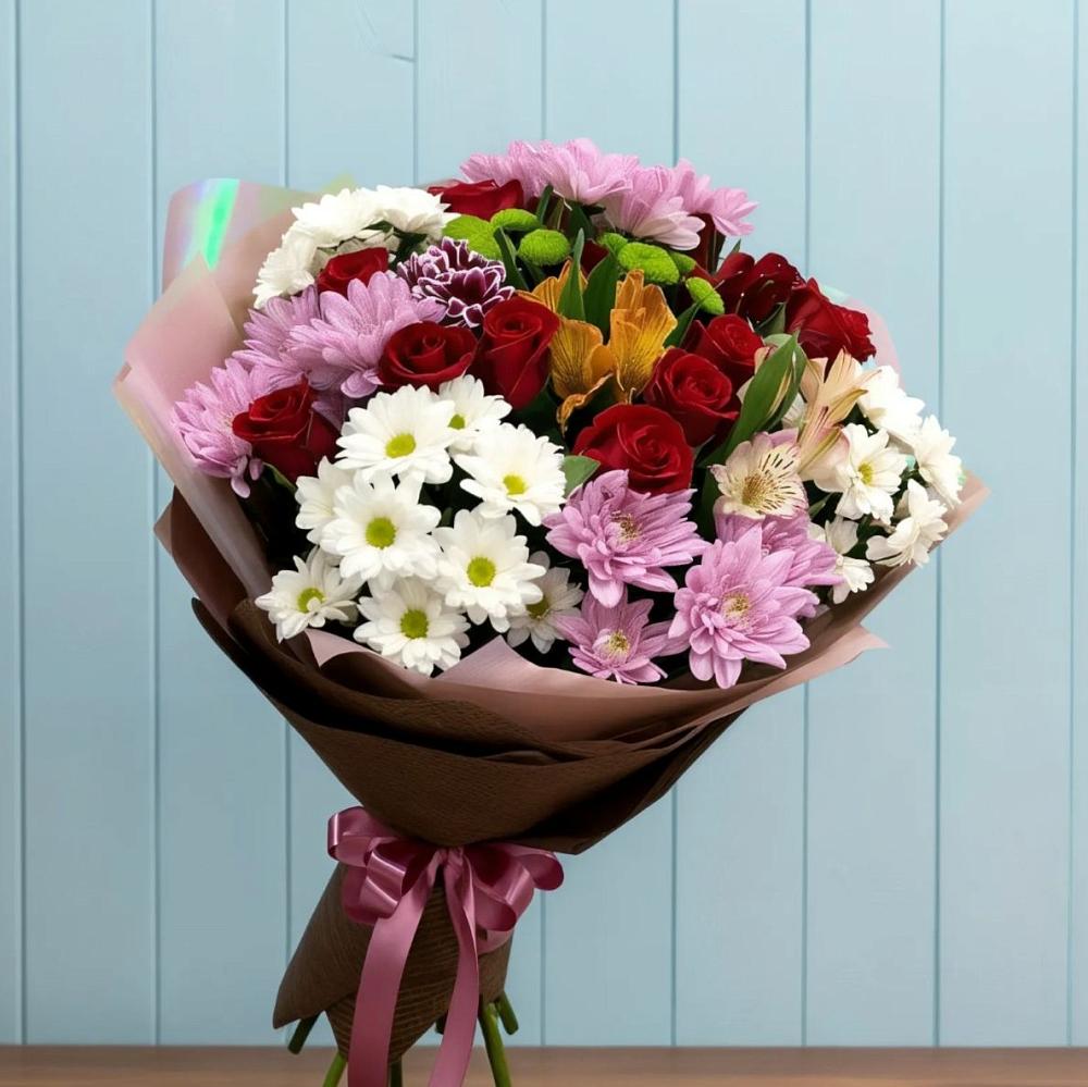 Букет цветов из: Розы, Хризантемы и Альстромерии в Мирном Республика Крым